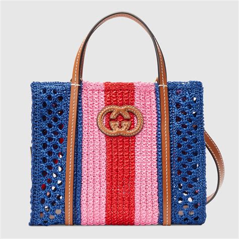 borsa gucci in rafia|Borsa shopping con Incrocio GG tondo .